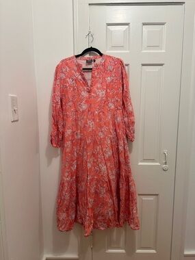 Madison Mathew’s Coral Floral Tiered Midi Dress